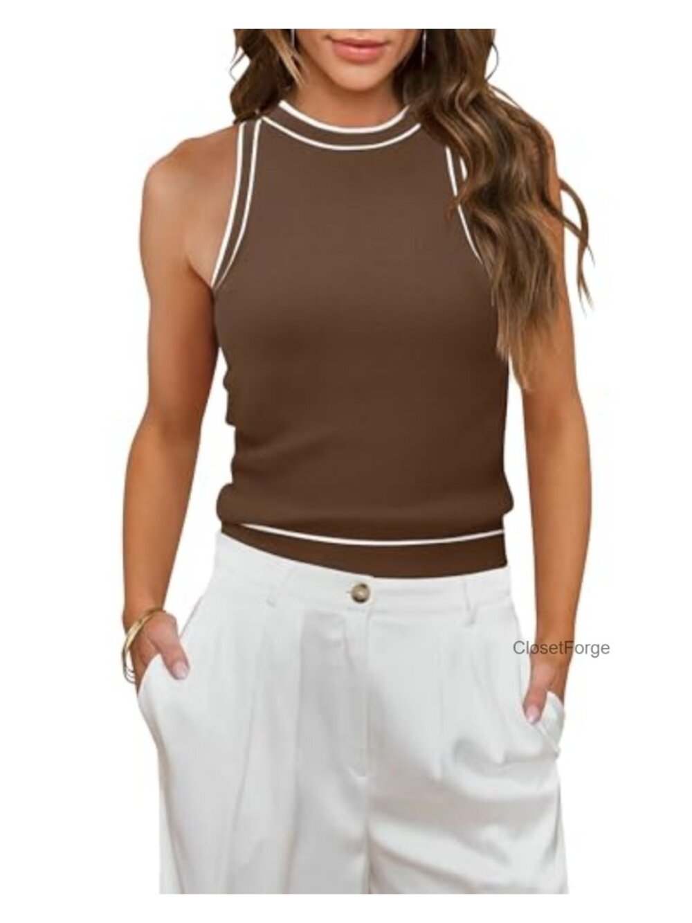 Ribbed Halter Neck Crop Tank Top Sleeveless Racerback Summer Slim Fit